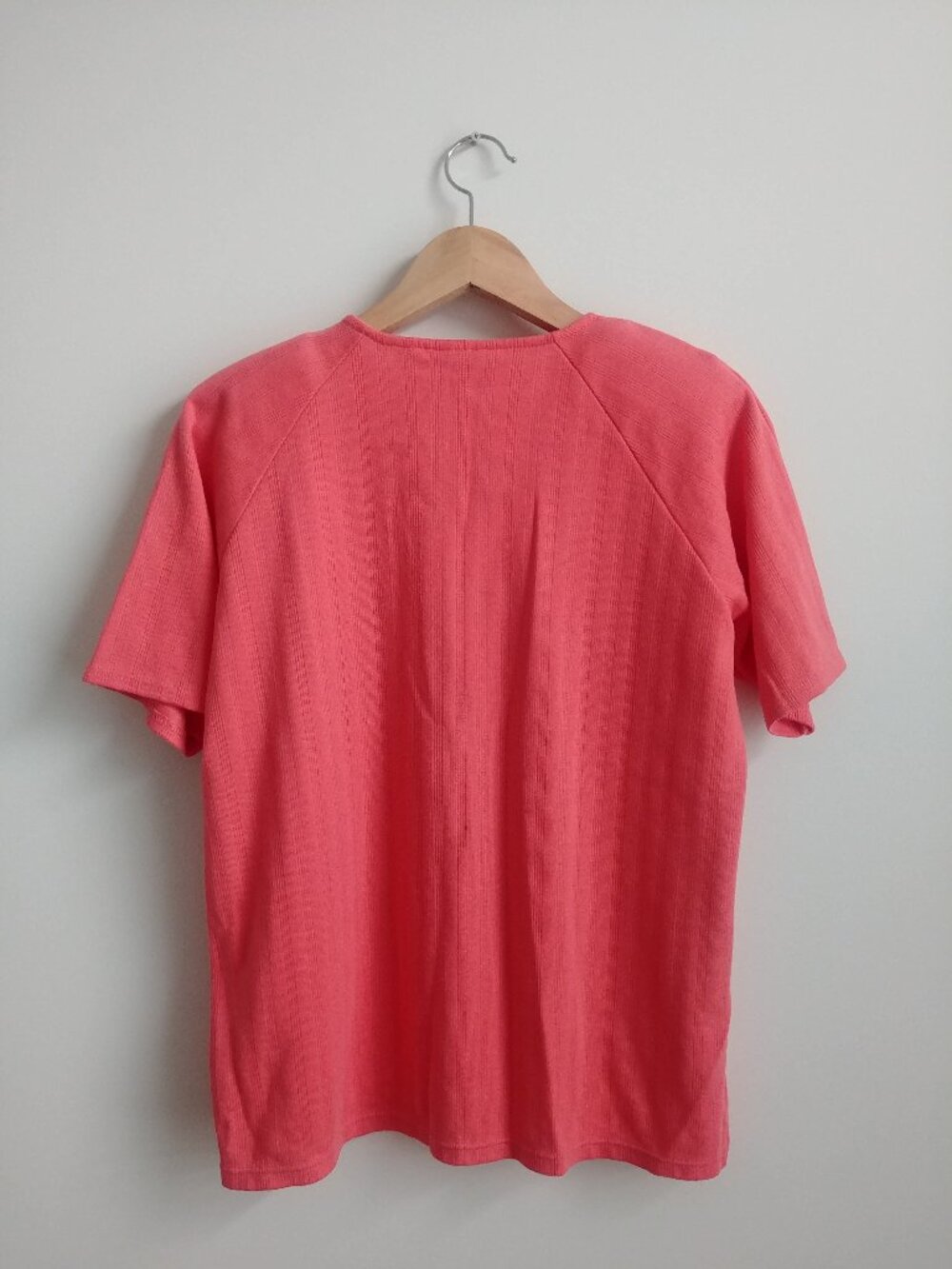 Vintage cotton blend embroidered knit top coral pink floral embroidery M… - Picture 6 of 11